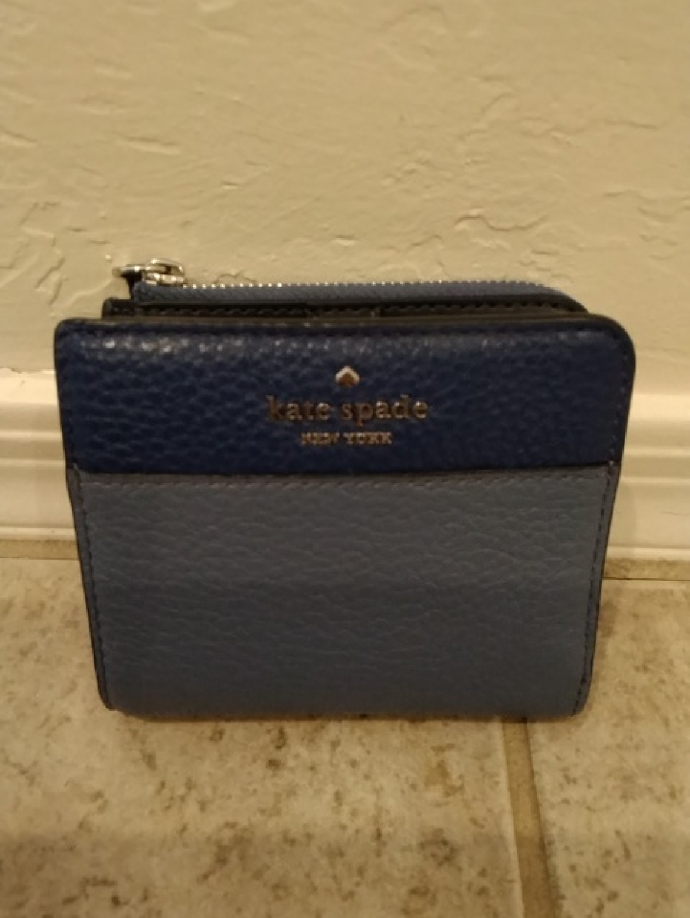 kate spade Two-Tone Blue Leather Compact Zip Wallet